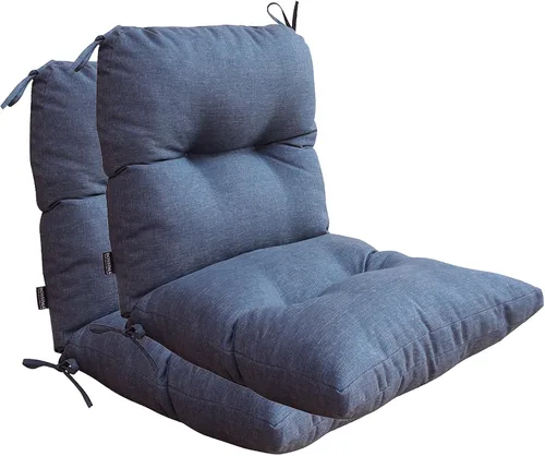 Miniatura 12 de Cojines para sillas de exterior, resistentes a la decoloración, cojín copetudo de repuesto para silla de comedor de patio, juego de 2, respaldo Negro