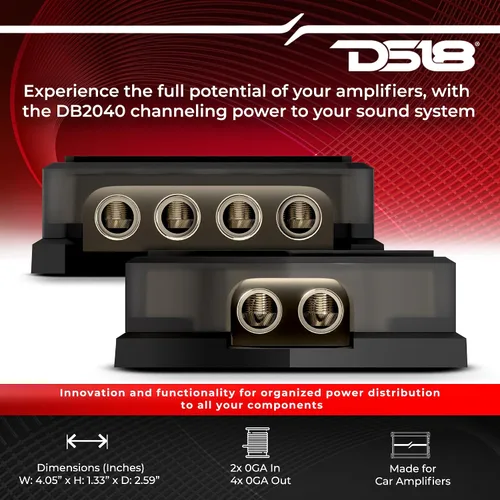 Miniatura 3 de DS18 DB2040 Bloque de distribución 2X 0-GA en 4X 0-GA Out - Chapado en níquel - Bloque de distribución de tierra eléctrica - Bloque distribuidor