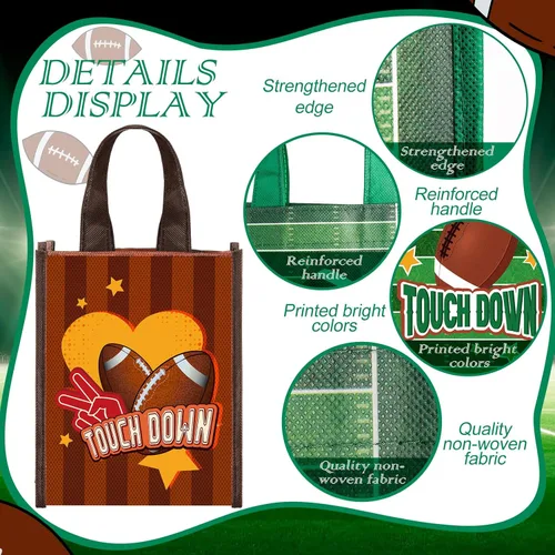 Miniatura 3 de Estune Paquete de 24 bolsas de mano de fiesta de fútbol con asas, bolsas reutilizables no tejidas para golosinas, bolsa de regalo deportiva