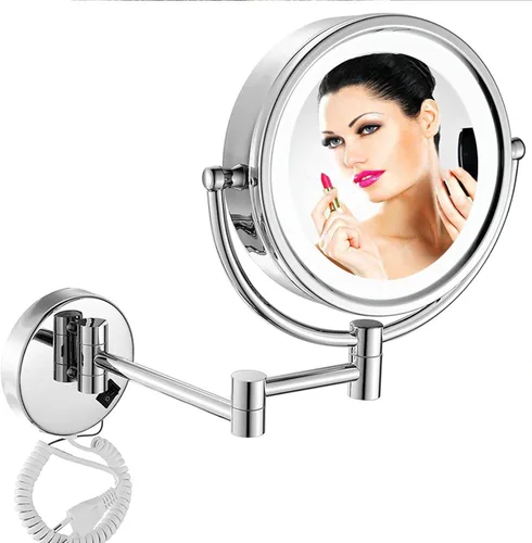 Miniatura 9 de Espejo de maquillaje montado en la pared, espejos de tocador con iluminación LED, rotación de 360 grados, doble cara para baño o dormitorio