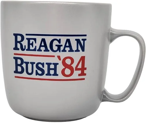 Reagan Bush '84 taza de café por Reagan Library - 18 onzas., 4 pulgadas de alto, 3 pulgadas de diámetro, cerámica, brillante en plata