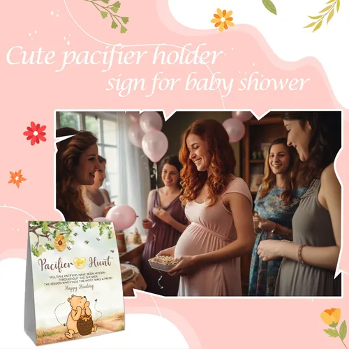 Miniatura 5 de Winnie Mini Chupetes Juego de Baby Shower, Cartel de caza de chupetes, juego clásico de Pooh Baby Shower, 50 piezas de mini chupetes amarillos