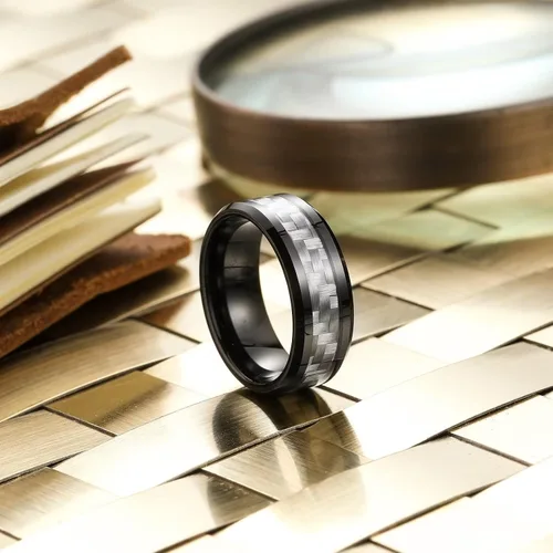 Miniatura 2 de King Will GENTLEMAN - Anillo de carburo de tungsteno con incrustaciones de fibra de carbono de 0.31 pulgadas, color negro, rojo, verde, azul