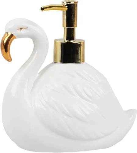 Dispensador de jabón flamenco con bomba para fregadero de baño o cocina, cisne blanco