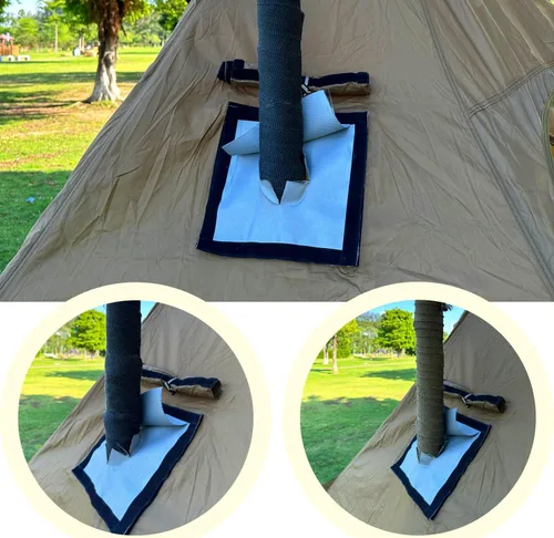 Miniatura 7 de Gato de estufa DIY 7.9 x 9 pulgadas Hot Tent Stove Jack TAISOCA Stove Jack Kit para tienda de campaña al aire libre Jack con solapa de lluvia