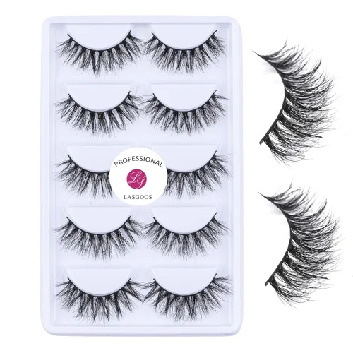 Miniatura 6 de Pestañas postizas 100% visón siberiano, pestañas falsas 3D, de desorden natural, volumen grueso, pestañas postizas 5 pares/caja, Negro