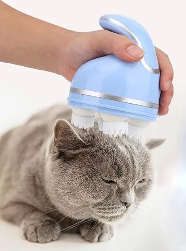 Petlex Masajeador eléctrico del cuero cabelludo para gatos, masajeador portátil de cabeza de mascotas, masajeador giratorio automático para el Azul