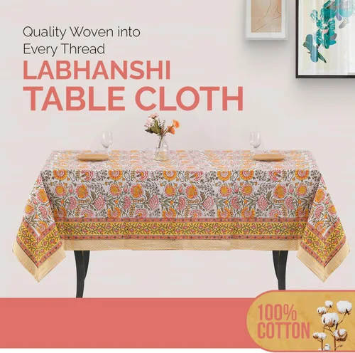 Miniatura 3 de Labhanshi Mantel redondo con estampado de bloques de mano indio de 72 pulgadas, 6 plazas y rectangular, 72 x 135 pulgadas, mantel de 10 plazas