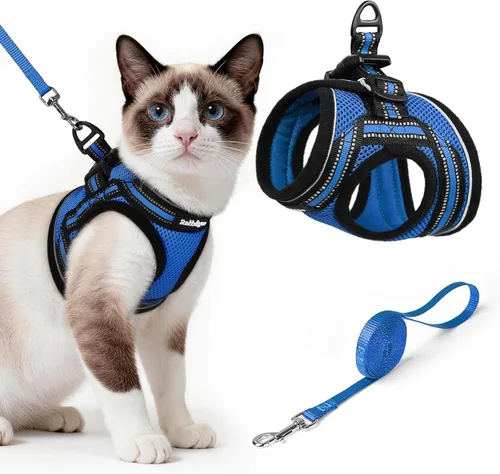 Miniatura 14 de rabbitgoo Juego de arnés y correa para gatos para caminar a prueba de escape, chaleco suave ajustable para gatitos con tira reflectante para gatos