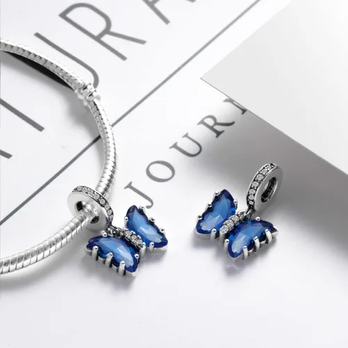 Miniatura 2 de Dijes de mariposa para pulseras, dijes colgantes de plata de ley 925 para pulseras y collares con circonitas cúbicas multicolor 5A, cumpleaños, día