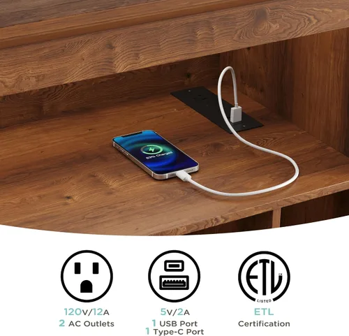 Miniatura 6 de MHOM Farmhouse - Soporte grande para tocadiscos con tomas de corriente y luces LED, soporte para discos de vinilo con capacidad para hasta 150