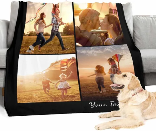 Miniatura 3 de Manta de fotos personalizada, 4 fotos, mantas personalizadas para mamá, abuela, esposa, mujeres de hija, hijo, marido, 8 tamaños 4 Fotos-1