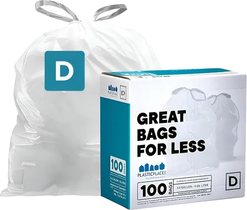 Plasticplace - Bolsas de basura con ajuste personalizado, compatibles con simplehuman Code D, con cordón, color blanco, 5,3 galones / 20 litros,