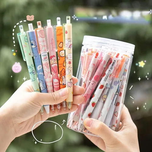 Miniatura 5 de 30 bolígrafos Kawaii con calcomanías, bonitos bolígrafos de gel retráctiles, punta bala, suministros escolares estéticos estacionarios