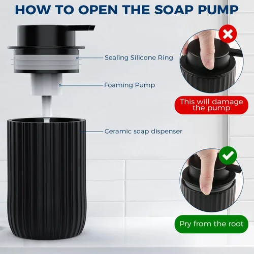 Miniatura 4 de Dispensador de jabón de manos de espuma de cerámica, dispensadores de jabón de baño de 12 onzas, dispensador de loción para cocina, dispensador