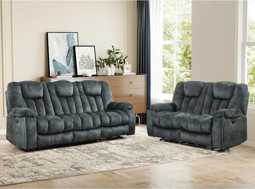 Miniatura 10 de EBELLO Silla reclinable manual con masaje y calor, sillón reclinable de tela suave para adultos con portavasos ocultos, bolsillo lateral, sofá