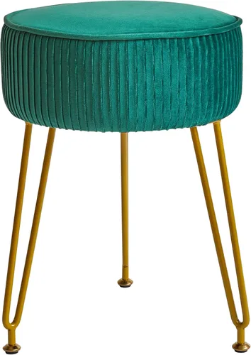 Miniatura 10 de IBUYKE Reposapiés Otomano Redondo de Terciopelo, Taburete de Tocador de Maquillaje Mesa Auxiliar, Asiento de Mesa de Tocador de Terciopelo, Taburete