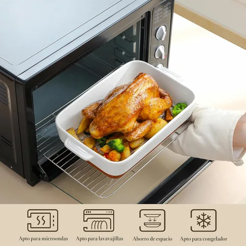 Miniatura 3 de MALACASA Juego de 3 platos de cacerola para horno con parrillas para asar, juego de platos de cerámica para hornear, juego de platos para hornear