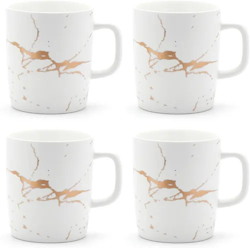Coffeezone Tazas de café de mármol de cerámica mate de 12 onzas con incrustaciones de oro de lujo (blanco, 4 tazas de mármol dorado)