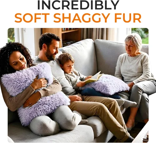 Miniatura 7 de Cheer Collection Almohadas Decorativas para Sofá y Cama, Almohadas Decorativas Suaves de Pelo Largo con Rellenos Incluidos, Acogedoras Almohadas