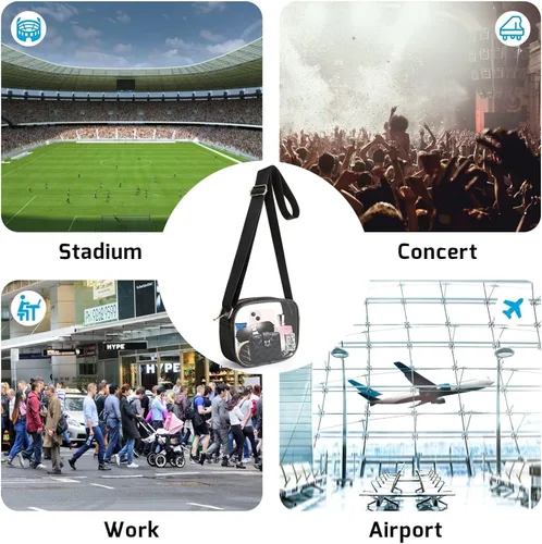 Miniatura 5 de Bolso cruzado transparente aprobado por estadios para mujer con correa ajustable para conciertos y festivales deportivos Negro-g4