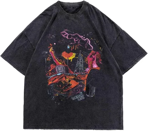 Vamtac Mens Vintage Graphic Harajuku Tshirt Loose Oversized Short Sleeve Streetwear Casual Tops Aesthetic Tee