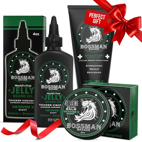 Miniatura 19 de Bossman Essentials Kit de barba para hombres, juego de 3, gelatina de aceite para barba, crema acondicionador fortificante, bálsamo para barba