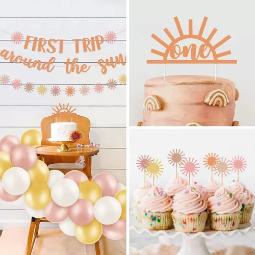 Miniatura 2 de Decoraciones de cumpleaños de primer viaje alrededor del sol – Cartel bohemio de primer cumpleaños, suministros de fiesta de You Are My Sunshine
