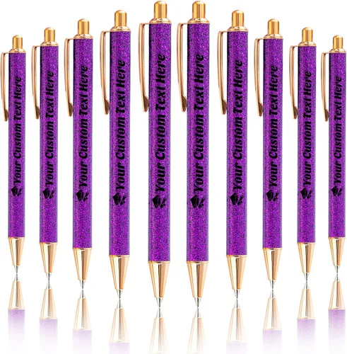 Miniatura 56 de 10 bolígrafos personalizados con purpurina, bolígrafos impresos personalizados a granel, bolígrafos retráctiles de tinta negra para graduación