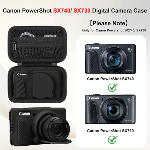 Miniatura 2 de Elonbo Funda para cámara digital Canon PowerShot SX740/SX730, Canon SX740/SX730 HS funda de transporte rígida + funda de silicona suave con cubierta