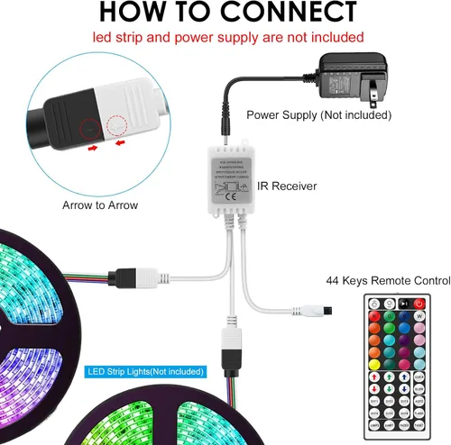 Miniatura 4 de RGBZONE Controlador LED RGB de 4 pines, controlador LED de bajo voltaje de 2 puertos, control remoto inalámbrico IR de 44 teclas, luces de tira LED