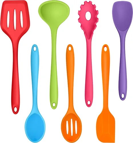 Miniatura 11 de TeamFar Utensilios de cocina, 7 piezas de utensilios de cocina de silicona para hornear, utensilios de cocina antiadherentes con cucharón, espátula