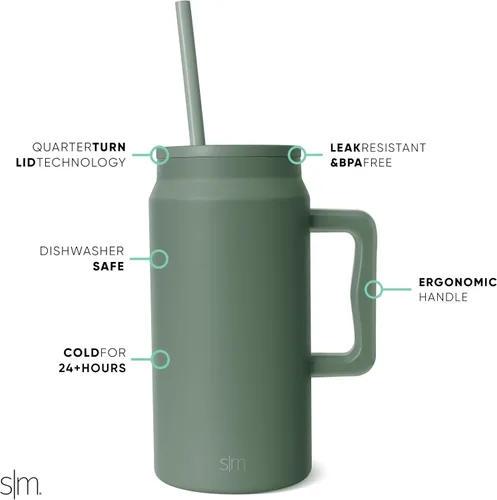 Miniatura 18 de Simple Modern - Vaso de 1,5 l con asa y tapa con pajita, botella de agua grande de acero inoxidable reutilizable con aislamiento, colección Trek