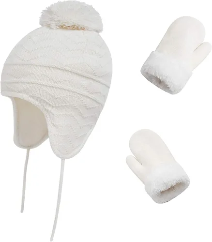 Miniatura 48 de Conjunto de guantes y gorro de invierno para niños, gorro de forro polar cálido, gorro de punto y guantes para niños y niñas