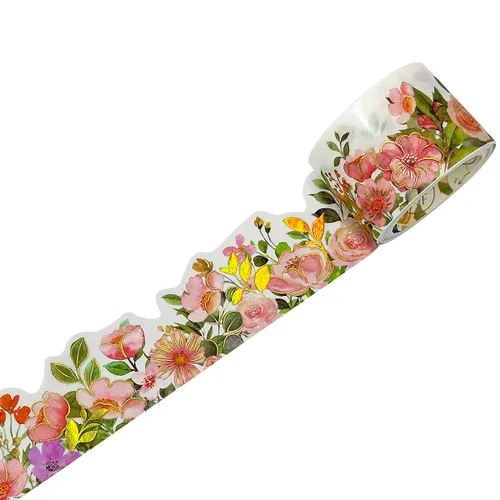 allydrew Cinta Washi de lámina dorada metálica floral de paisaje, 1.181 in x 9.8 ft, flores ruborizadas