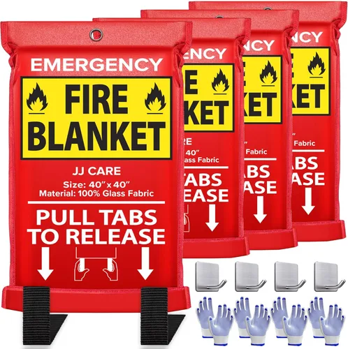 Miniatura 16 de JJ CARE Manta contra incendios – 2 paquetes con ganchos y guantes – Manta de emergencia contra incendios para el hogar y la cocina, mantas