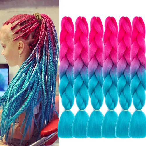 Miniatura 71 de Xiaofeng Extensiones de cabello trenzado coloridas Ombre de 61 cm, 3 unidades, trenzas Jumbo de alta temperatura para trenzas en zigzag y trenzas