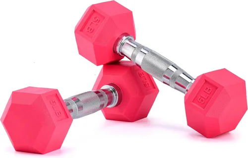 Miniatura 11 de Portzon Mancuernas de color rosa compatibles con el juego de 2 mancuernas de neopreno/goma, 1-15 libras, antideslizantes, no se ruedan