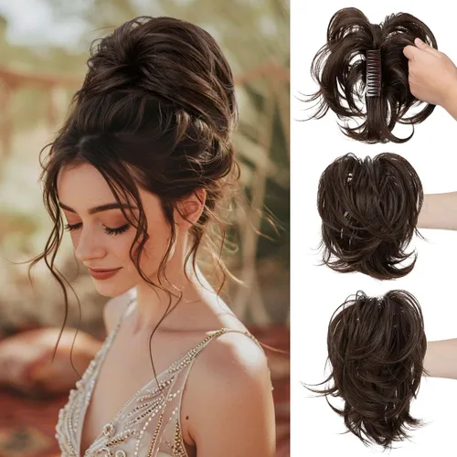 Miniatura 28 de CJL HAIR - Extensiones de cabello con pinza de garra para cola de caballo corta, trenza desordenada, sintéticas, maleables, para mujeres, cabello