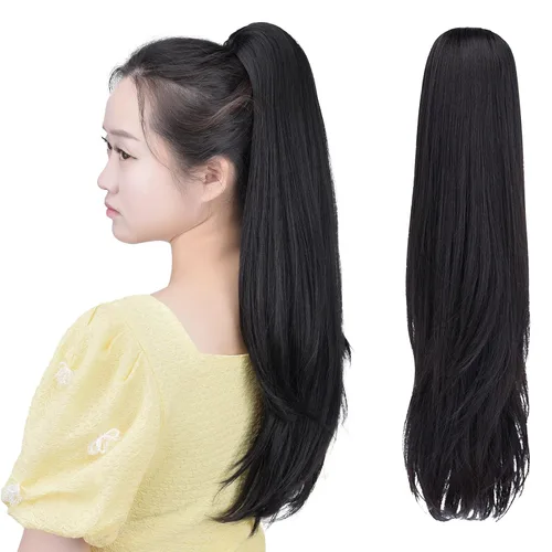 Miniatura 61 de Extensión de cola de caballo negra con clip de garra, ondulada, 10 pulgadas, 3.5 onzas, sintético, como verdaderos, postizos, para mujer, Yaki