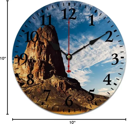 Miniatura 9 de Reloj de pared de madera de 10 pulgadas, famoso paisaje de montaña, reloj de pared para cocina, funciona con pilas, número arábigo, paisaje