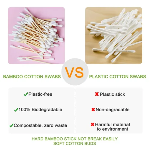 Miniatura 6 de 800 Hisopos de Algodón de Bambú - Bastoncillos de Algodón Orgánico Natural con Puntas Dobles, Hipoalergénicos, Hisopos Biodegradables para Limpieza
