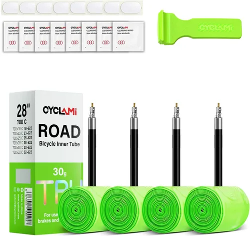 Miniatura 11 de 1/4-Pack CYCLAMI TPU Inner Tubes 700 x 18-32c 700c Inner Tubes Ultralight 30g Bike Tube with 45mm/65mm/85mm Presta Valve for Road Bike Tubes(Include