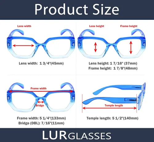 Miniatura 6 de LUR Gafas de lectura para mujer - 4 pares de lectores de moda para mujer +0.50