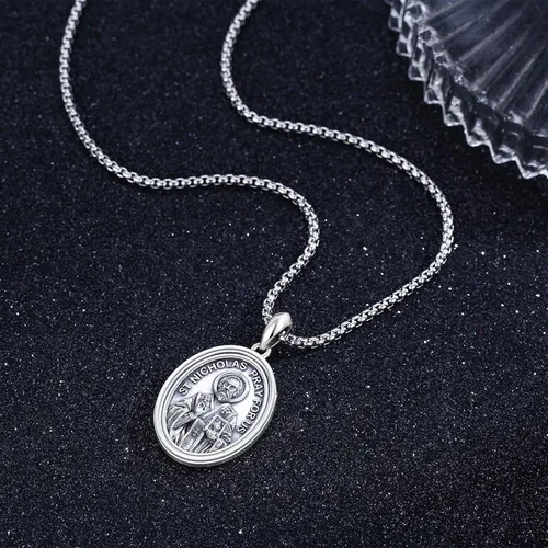 Miniatura 270 de Collar de plata de ley 925 con medalla de San Patrón, colgante de protección católica, amuleto, joyería religiosa para hombres y mujeres