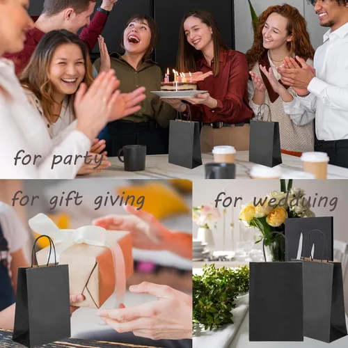 Miniatura 4 de 100 bolsas pequeñas de papel kraft negro con asas, 5.25 x 3.75 x 8 pulgadas, bolsas de regalo para bodas, cumpleaños, Halloween, Navidad, bodas