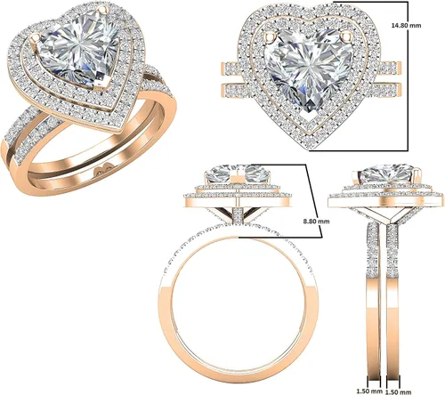 Miniatura 24 de Dazzlingrock Collection Juego de anillos de compromiso de doble halo con diamantes naturales redondos y piedras preciosas creadas en laboratorio