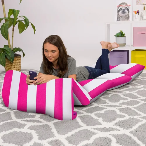 Funda de almohada para el suelo para niños - Fundas premium para almohadas y cojines Lona - Rayas Rosa y Blanca