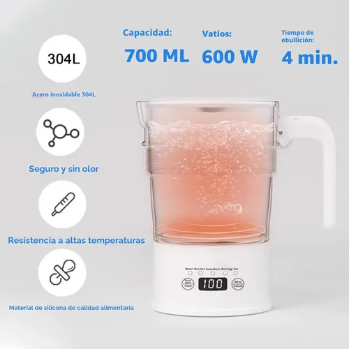 Miniatura 4 de Tetera eléctrica plegable de viaje, hervidor de agua caliente de 700ML con panel multifuncional, hervidor de agua pequeño plegable con mantener
