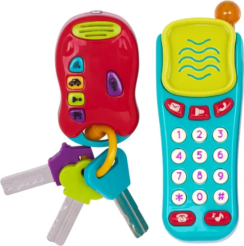 Battat – Juguetes sensoriales – Teléfono de imitación y llavero – Juguete luminoso para niños pequeños – Llaves de coche de juguete – 10+ meses+ -